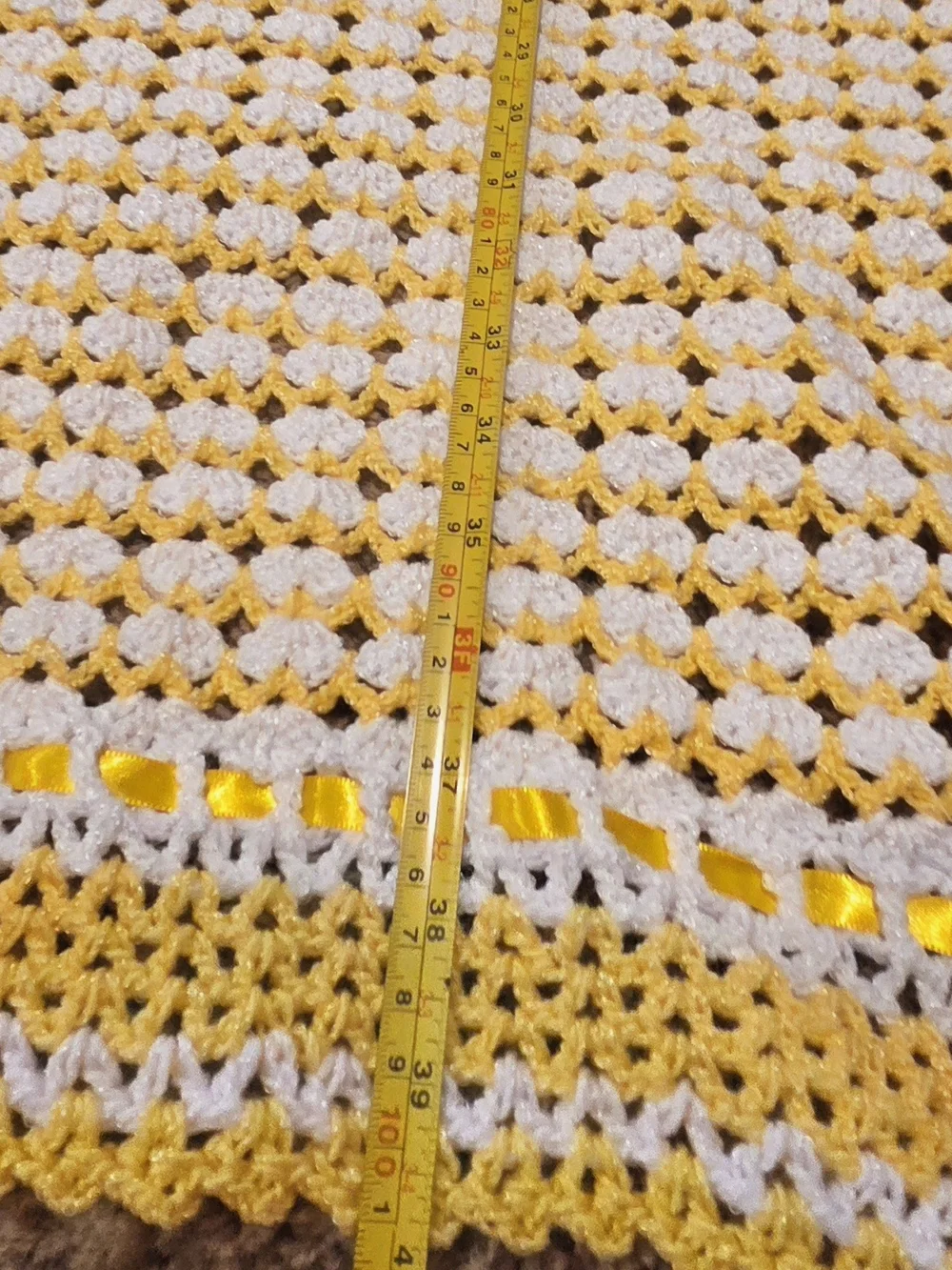 Soft Crochet Baby Blanket in Yellow and White